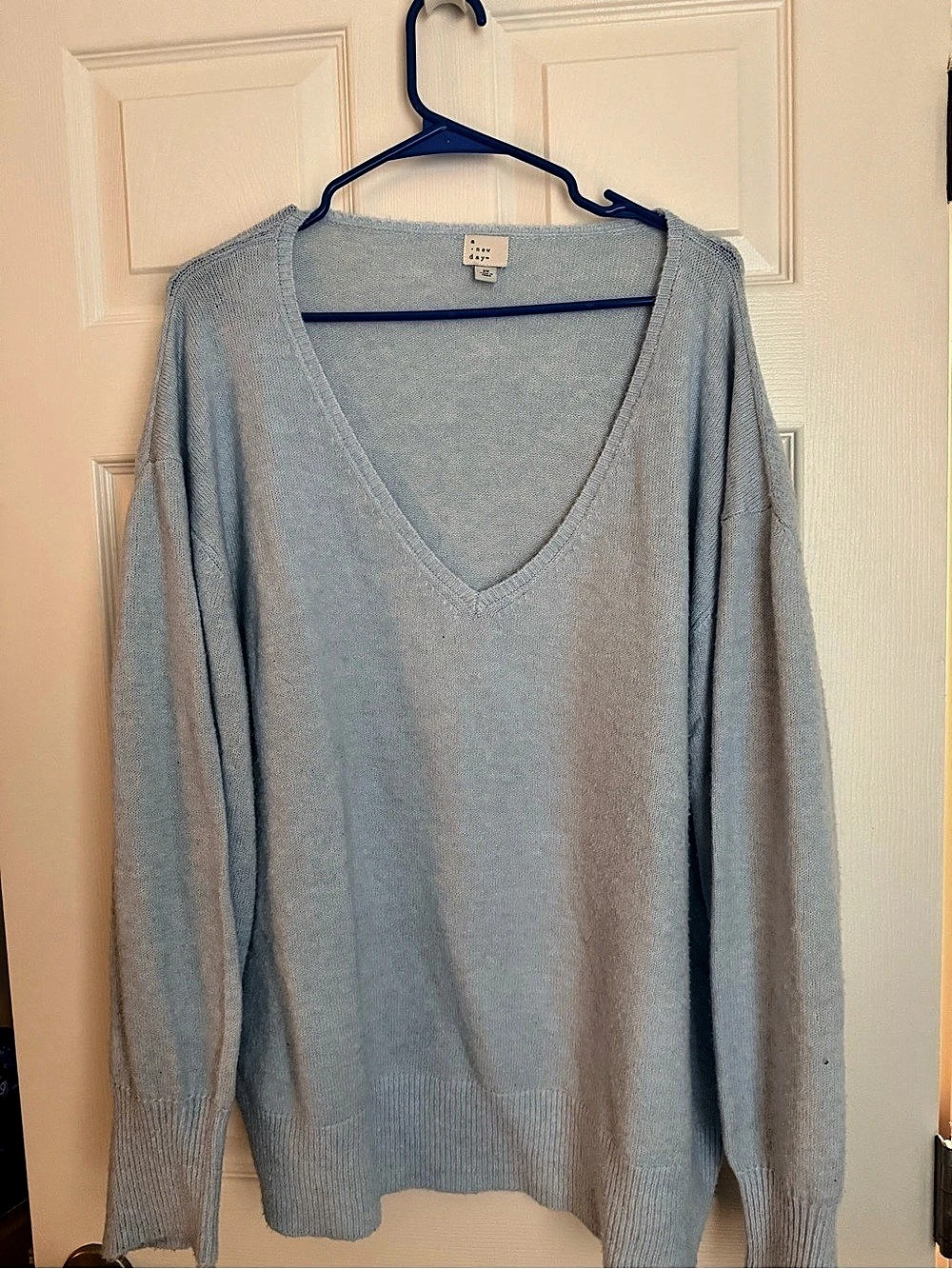 a new day Airy-Knit V-Neck Pullover Sweater Blue 2X